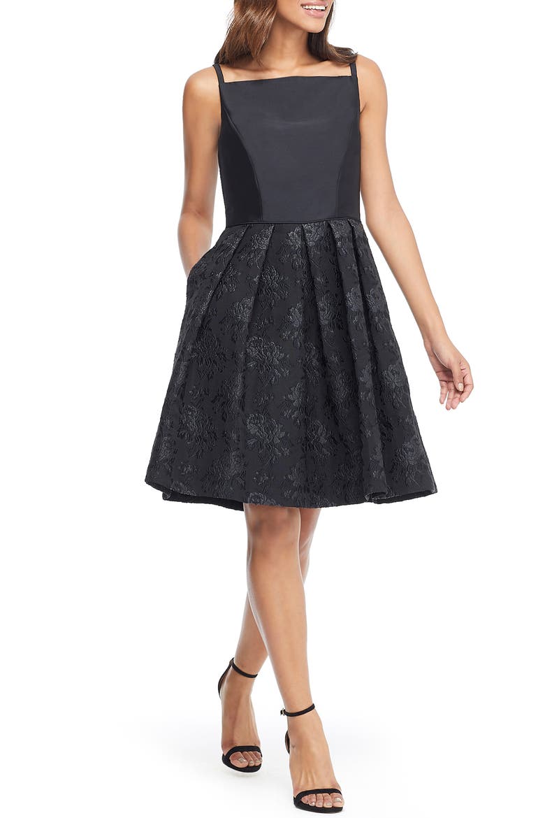 Midnight Floral Jacquard Dress, Alternate, color, BLACK