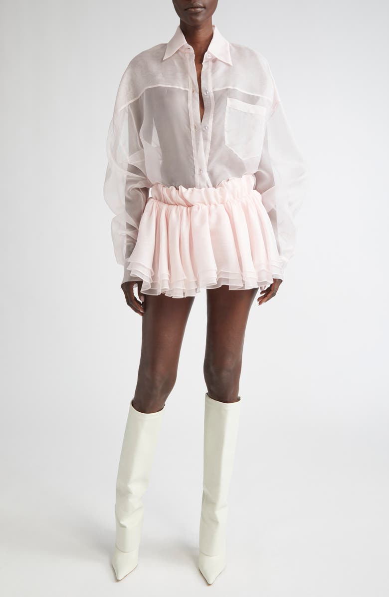 LaQuan Smith Tiered Ruffle Silk Organza Miniskirt, Alternate, color, Blush