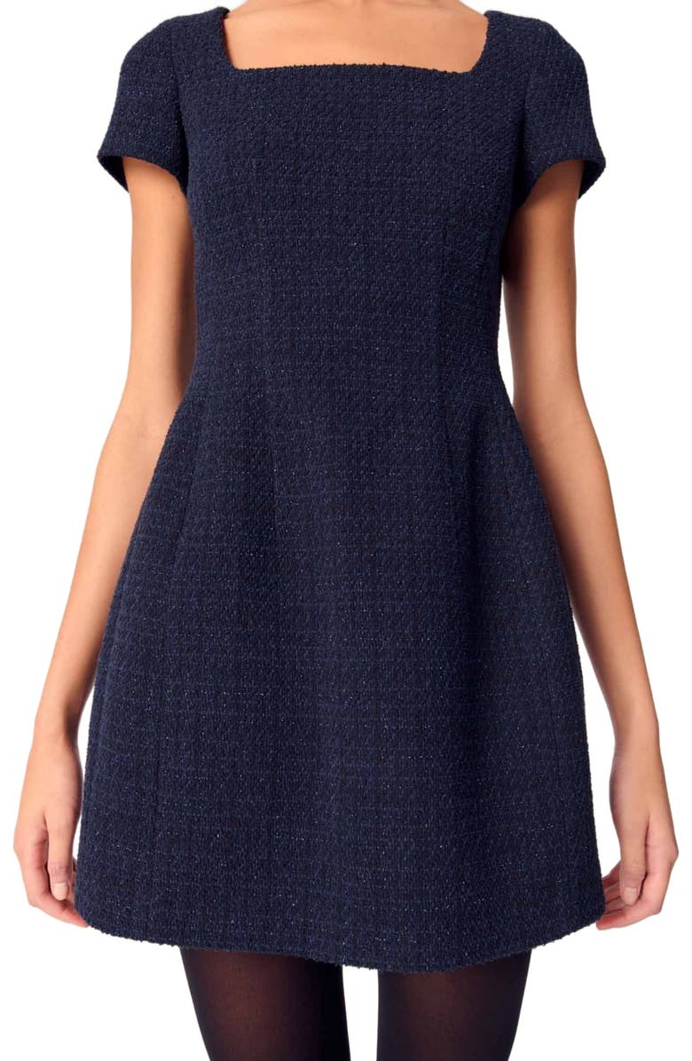 maje Mini tweed dress, Alternate, color, Navy