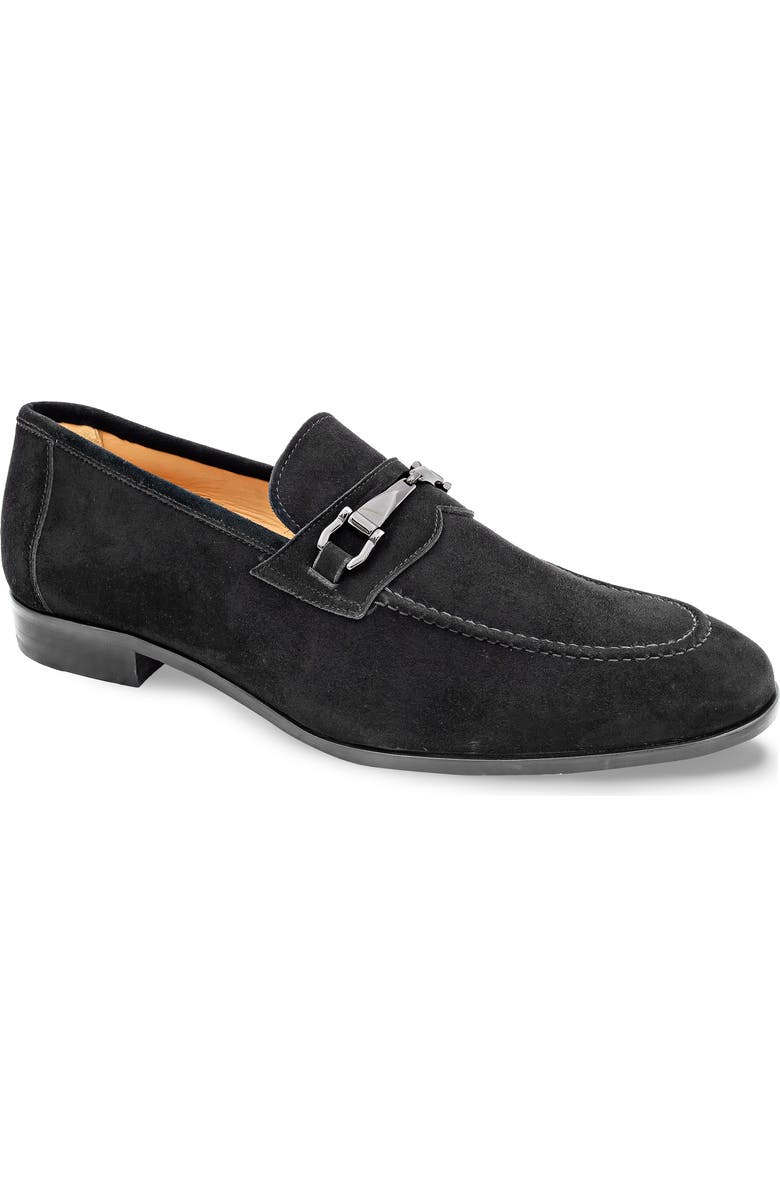 Mezlan Bracco Bit Ornament Suede Loafer, Main, color, Black