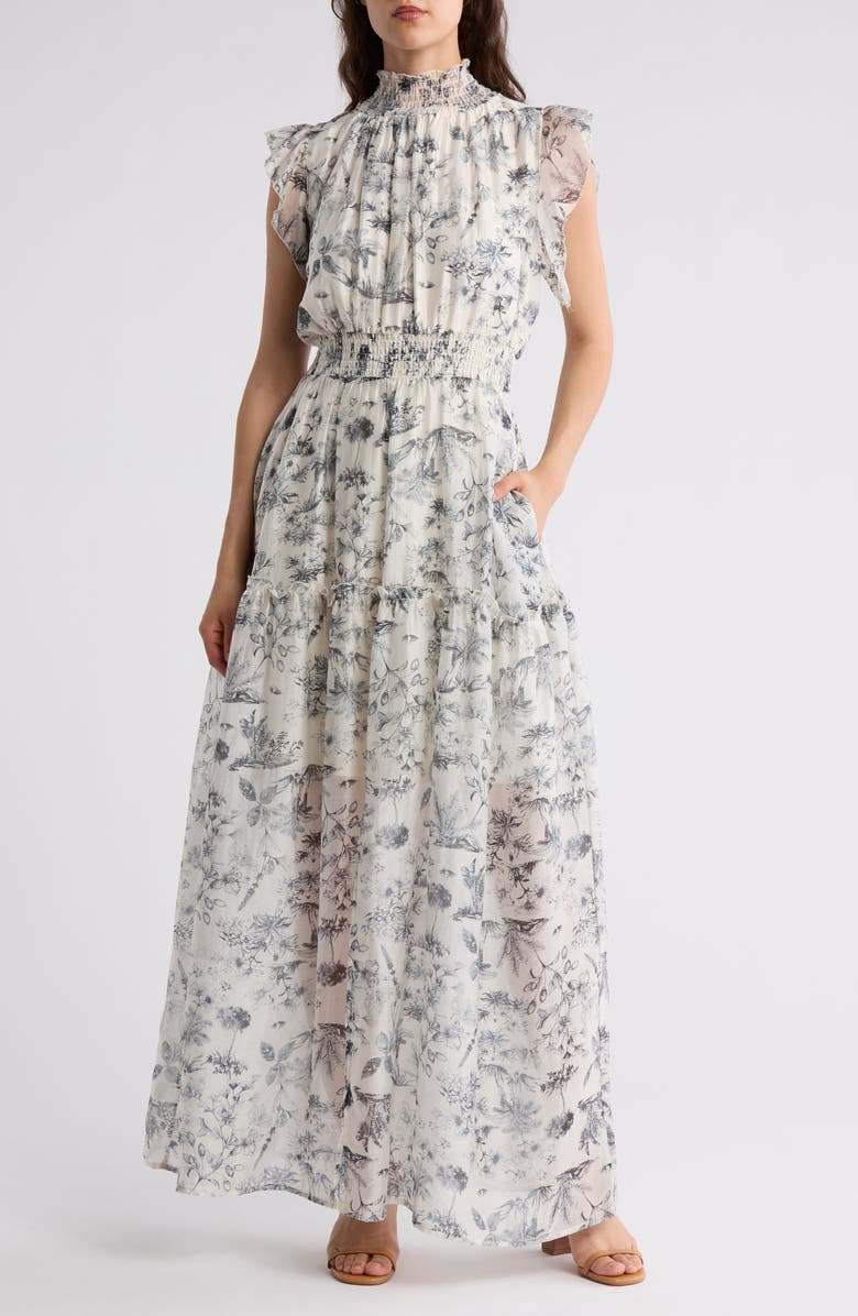 MELLODAY Floral Flutter Sleeve Maxi Dress, Main, color,