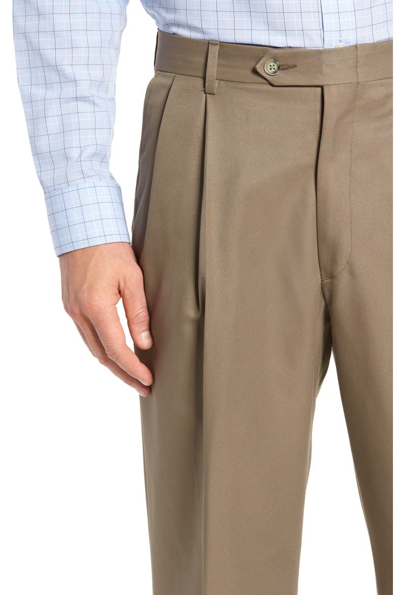 Classic Fit Pleated Microfiber Performance Trousers, Alternate, color, GREEN