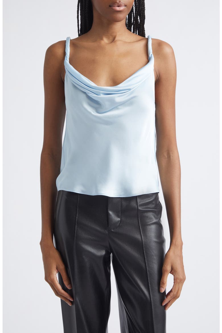 Monique Twist Strap Satin Camisole, Main, color, BLUE BREEZE