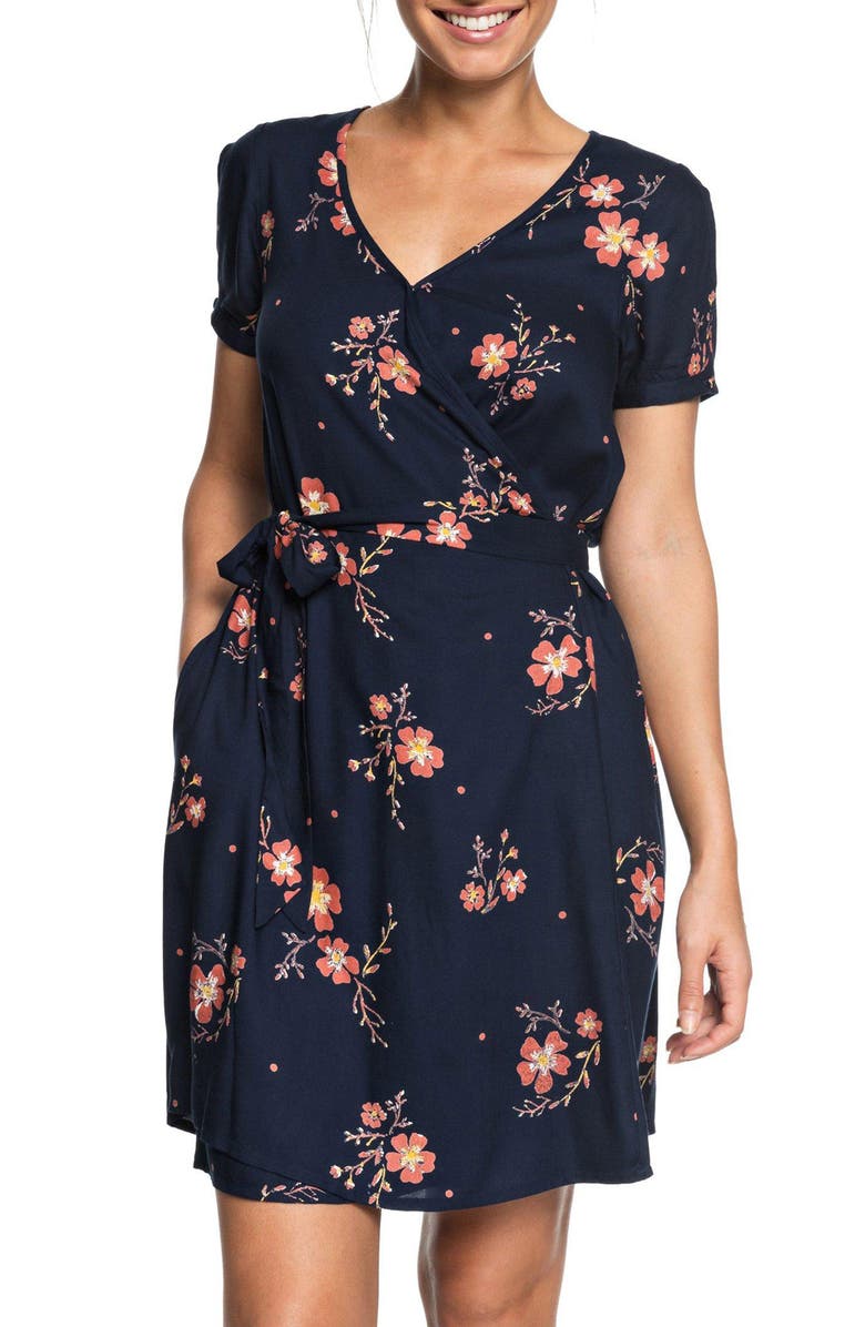 Roxy Monument View Floral Print Wrap Dress, Alternate, color,