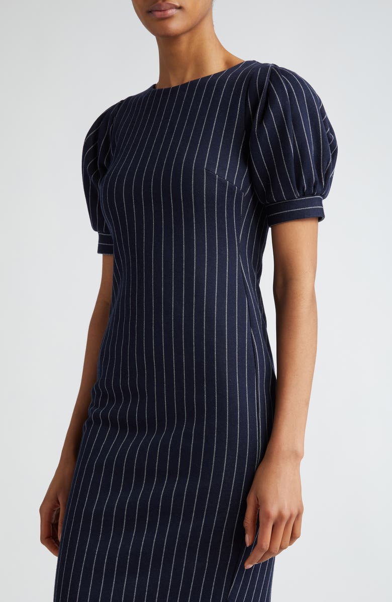 Max Mara Tunica Pinstripe Puff Sleeve Sheath Dress, Alternate, color, Ultramarine