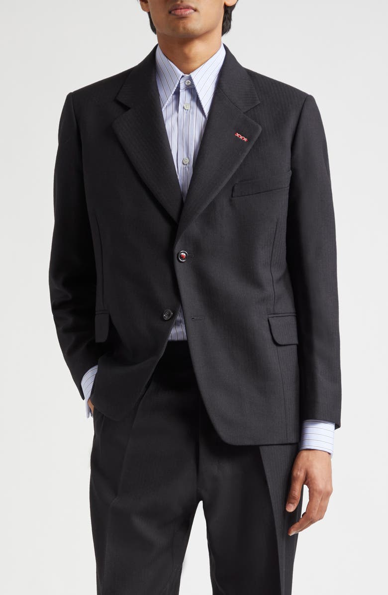 Maison Margiela Single Breasted Herringbone Wool Blazer, Main, color, Black