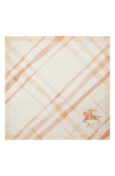Equestrian Knight Design Watercolor Check Silk Square Scarf