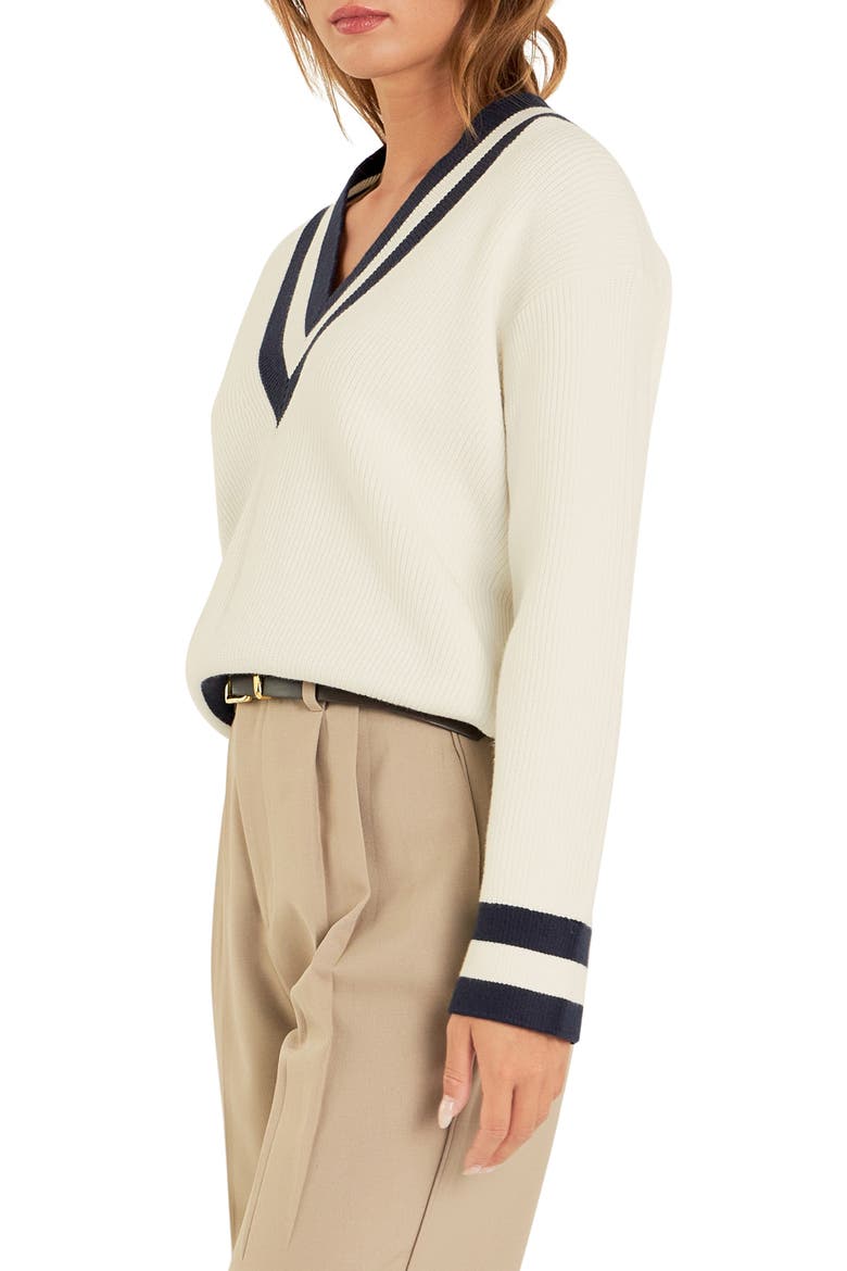 Stripe Relaxed Fit Sweater, Alternate, color, WHITE/ NAVY