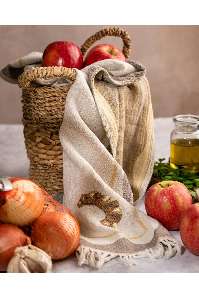 Olive Hand-Stitched Kitchen Towel Set, Alternate, color, Brown, Yellow