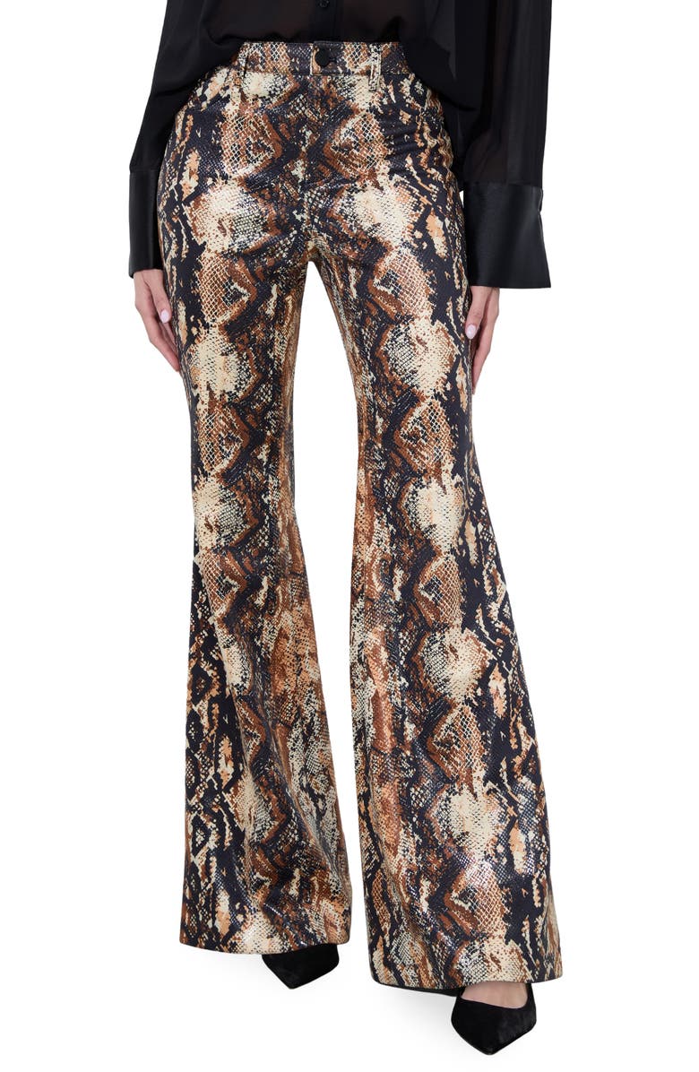 Alice + Olivia Cristena Snake Print Faux Leather Flare Pants, Main, color, 