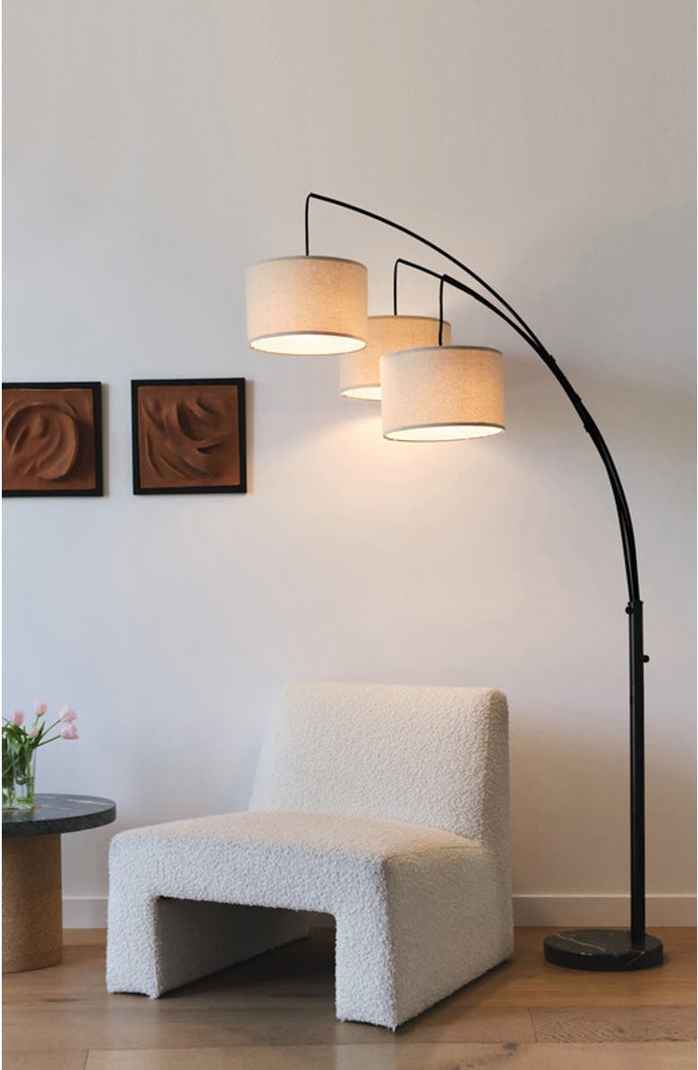 Brightech Trilage 84" Adjustable Tall LED Floor Lamp with 3 Fabric Drum Shades, Bulbs Included, Alternate, color, Classic Black