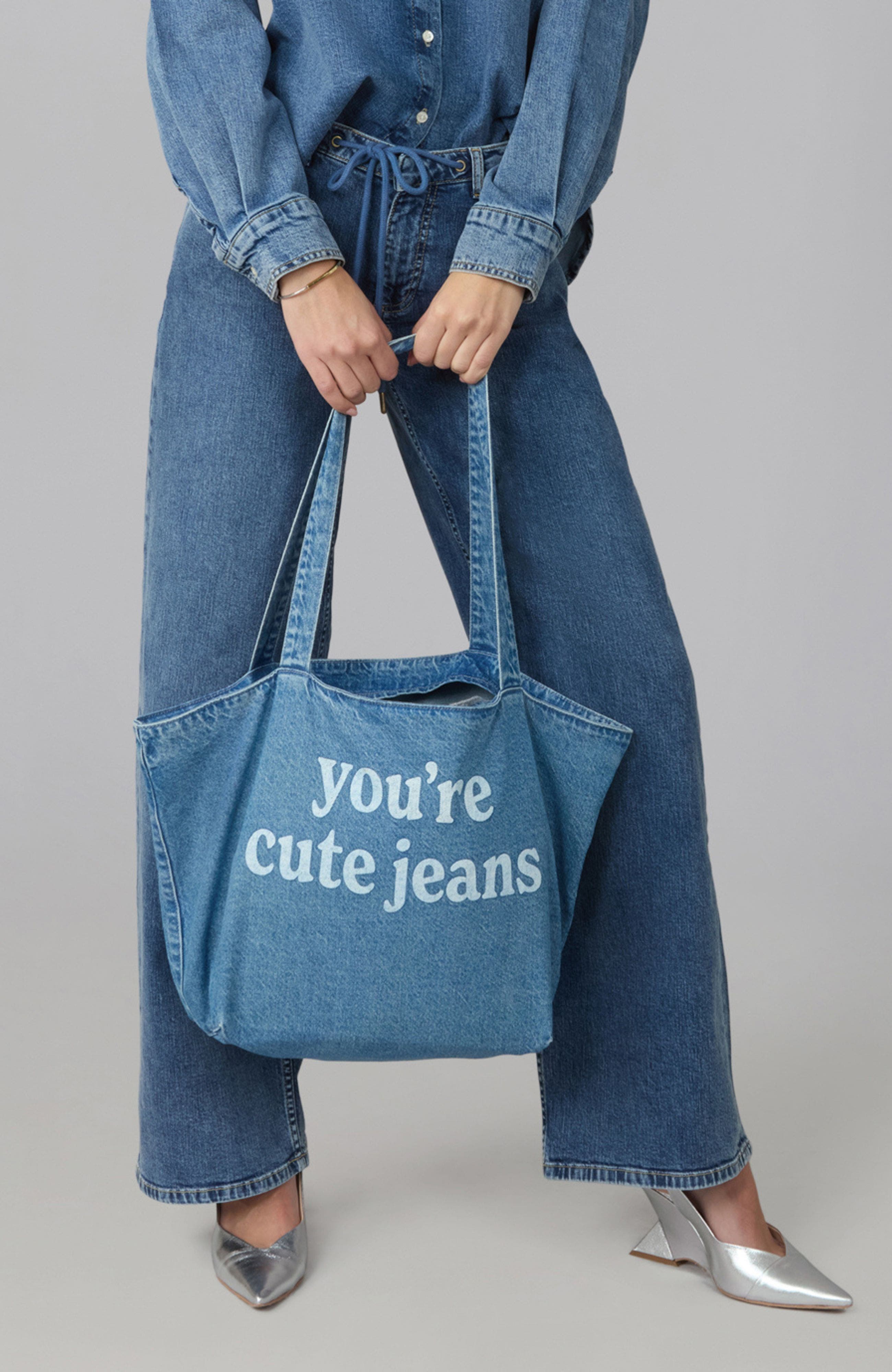 Lola Denim The "You're Cute Jeans" Denim Tote Bag, Main, color, American Blue