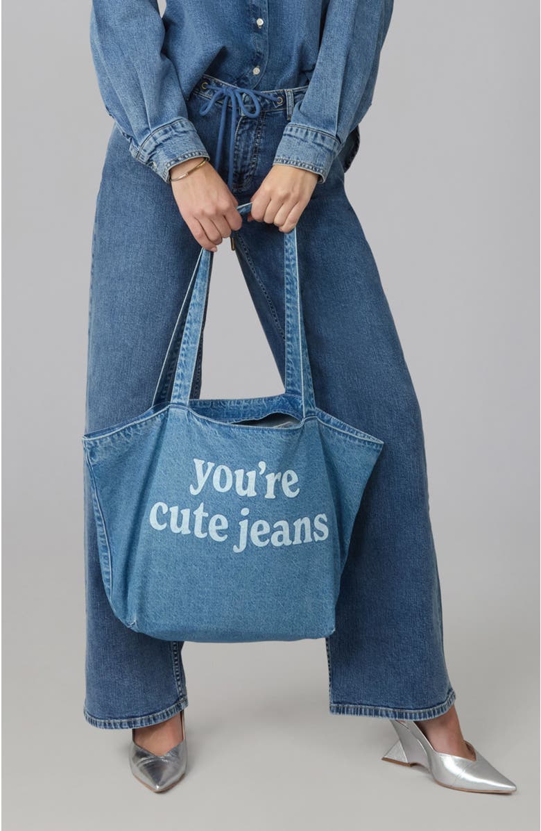 Lola Denim The "You're Cute Jeans" Denim Tote Bag, Main, color, American Blue