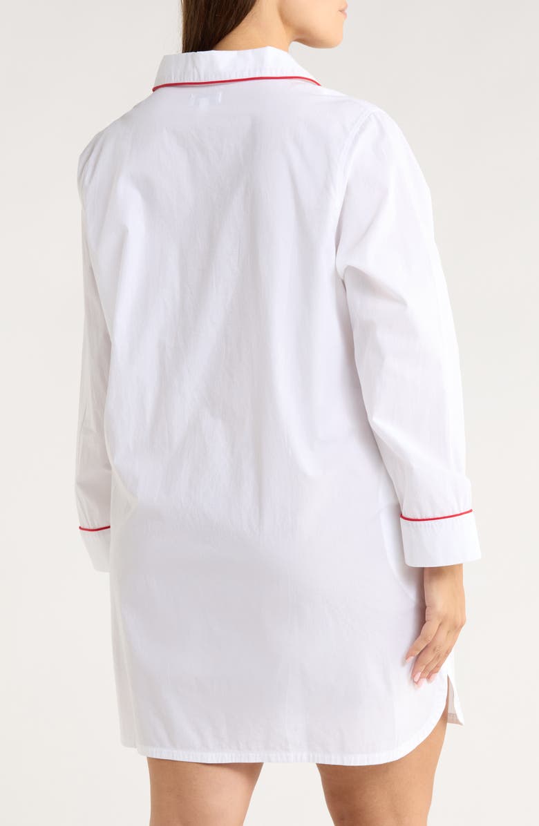 Nordstrom Classic Piped Cotton Nightshirt, Alternate, color, White- Red Bow