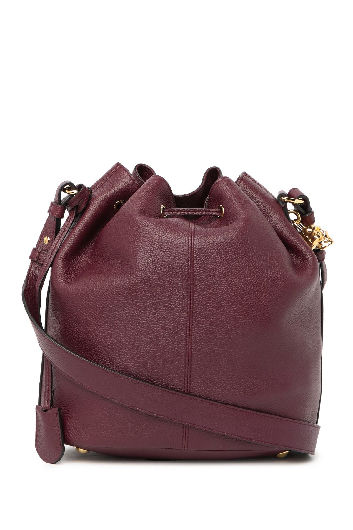 McQueen Padlock Skull Leather Bucket Bag, Alternate, color, 