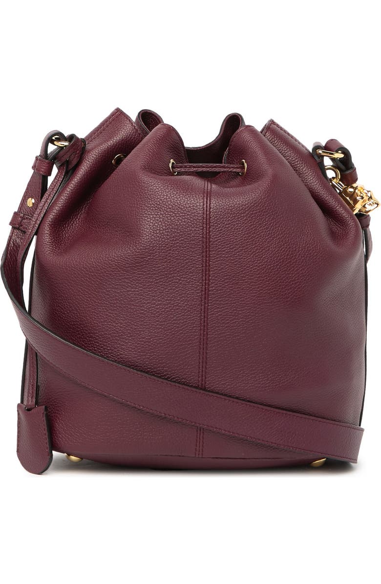 McQueen Padlock Skull Leather Bucket Bag, Alternate, color,