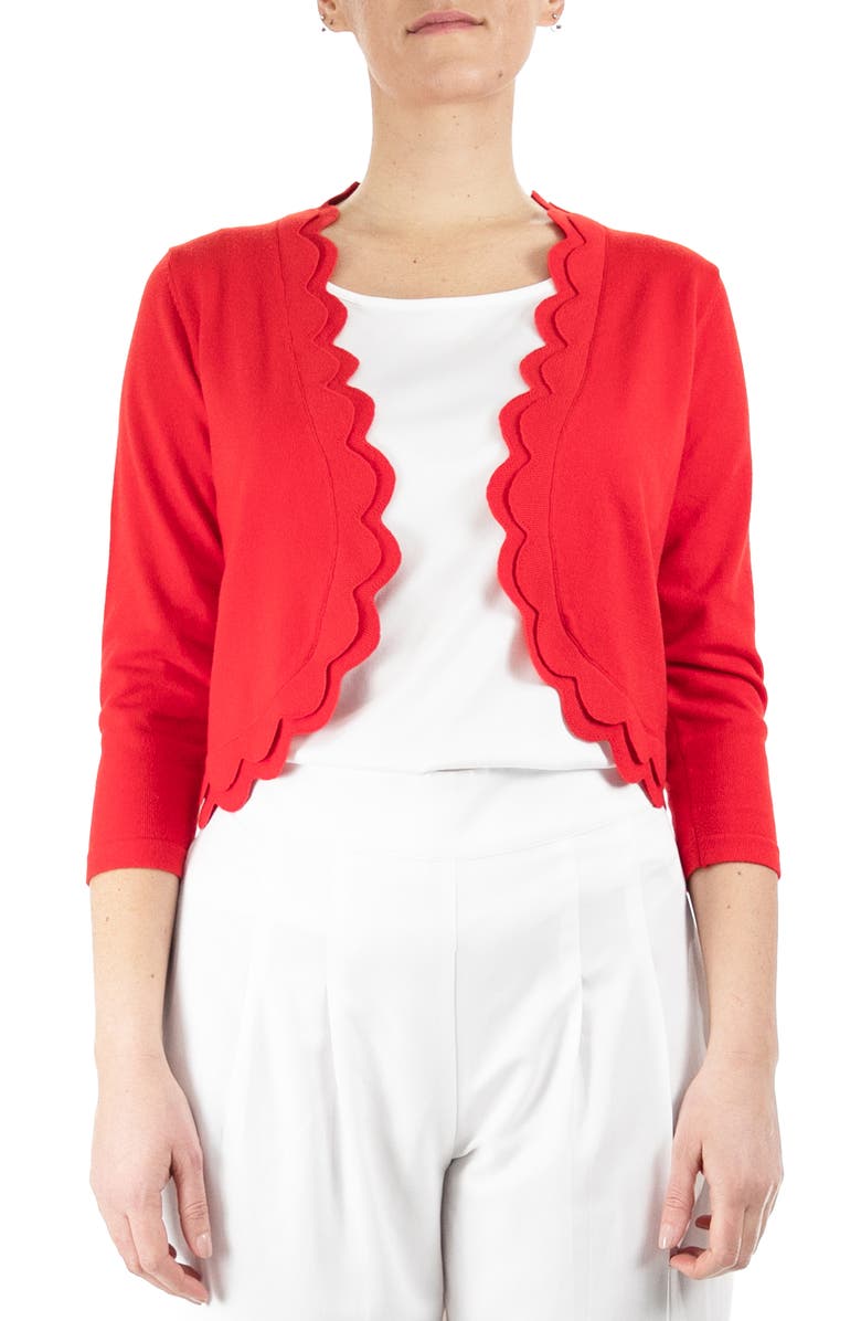Nina Leonard Scalloped Bolero Shrug Sweater, Main, color, Real Red