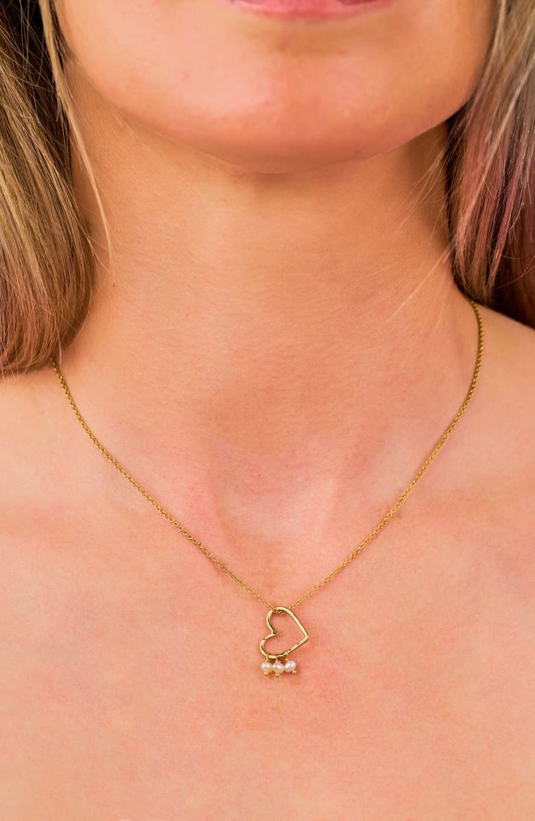Kiara by Ki-ele Esther Pearl Charm Heart Pendant Necklace, Alternate, color, Gold