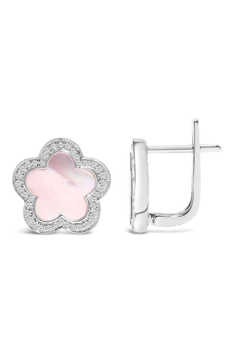 14K White Gold Mother of Pearl and 1/5 Cttw Diamond Halo Star Stud Earrings, Alternate, color, White