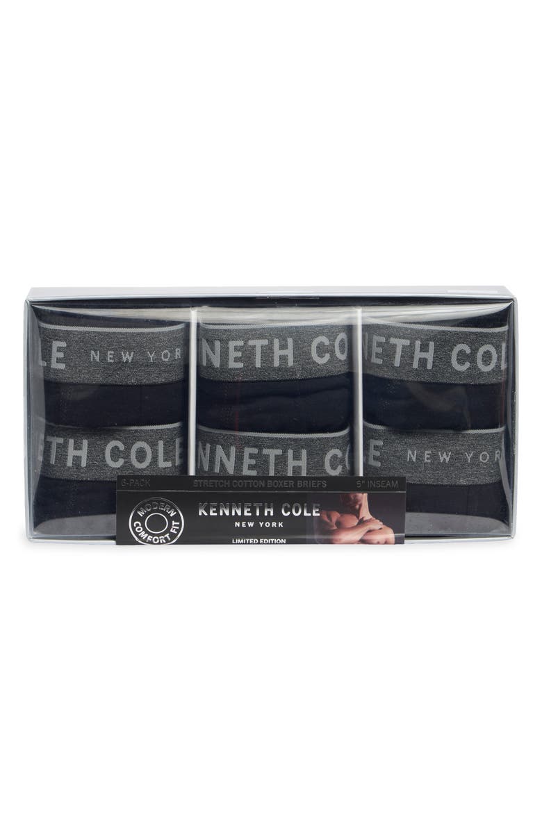 Kenneth Cole New York 6-Pack Modern Comfort Fit Stretch Cotton Boxer Briefs, Alternate, color, Black