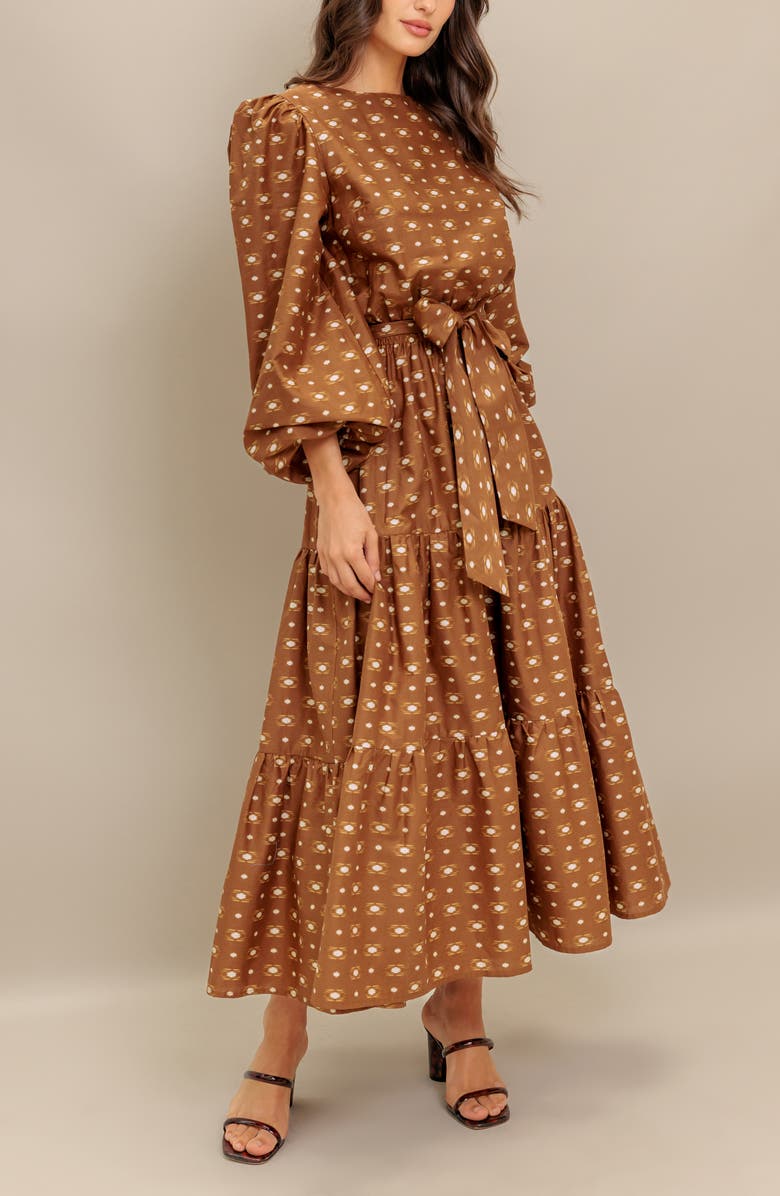 FLYING TOMATO Balloon Sleeve Tiered Cotton Maxi Dress, Alternate, color,