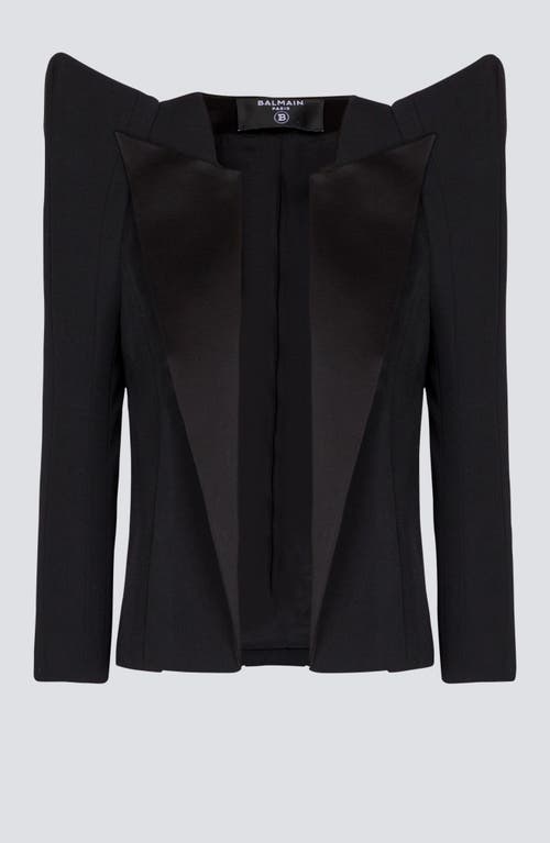 Shop Balmain Cropped Grain De Poudre Jacket With Structured Shoulders