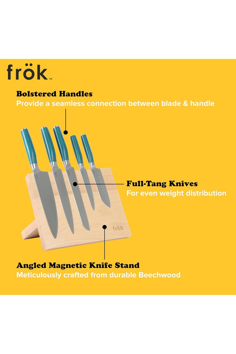 6 Piece Cutlery Set with Magnetic Wood Stand, Alternate, color, Green