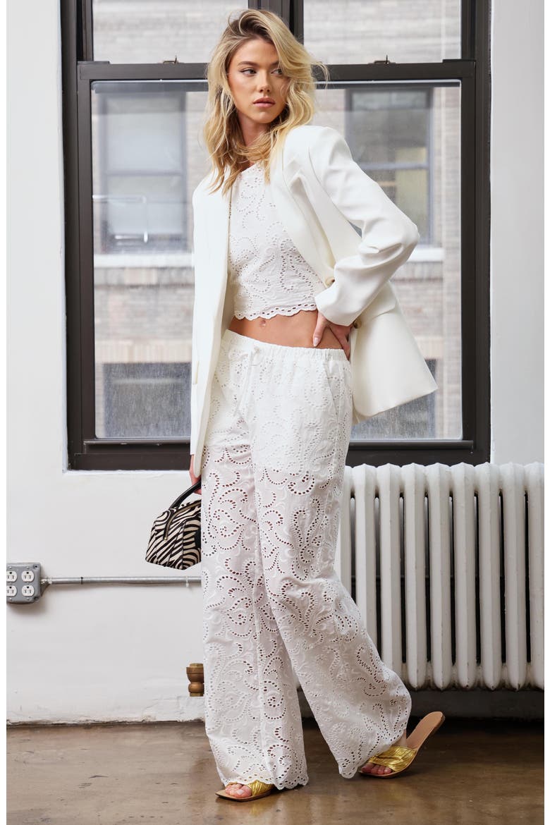 Lysander Embroidered Eyelet Cotton Pants, Alternate, color, WHITE