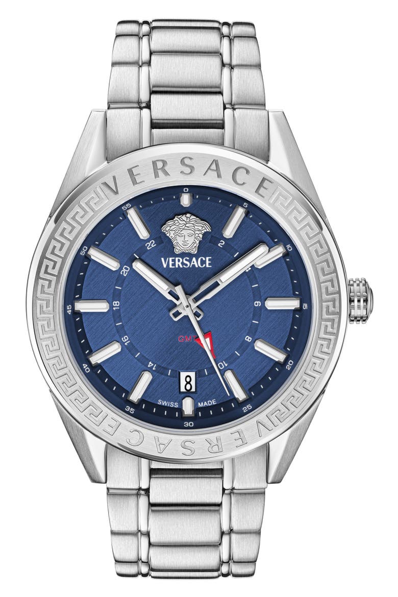 V-Code GMT Bracelet Watch, 42mm, Main, color, SILVER