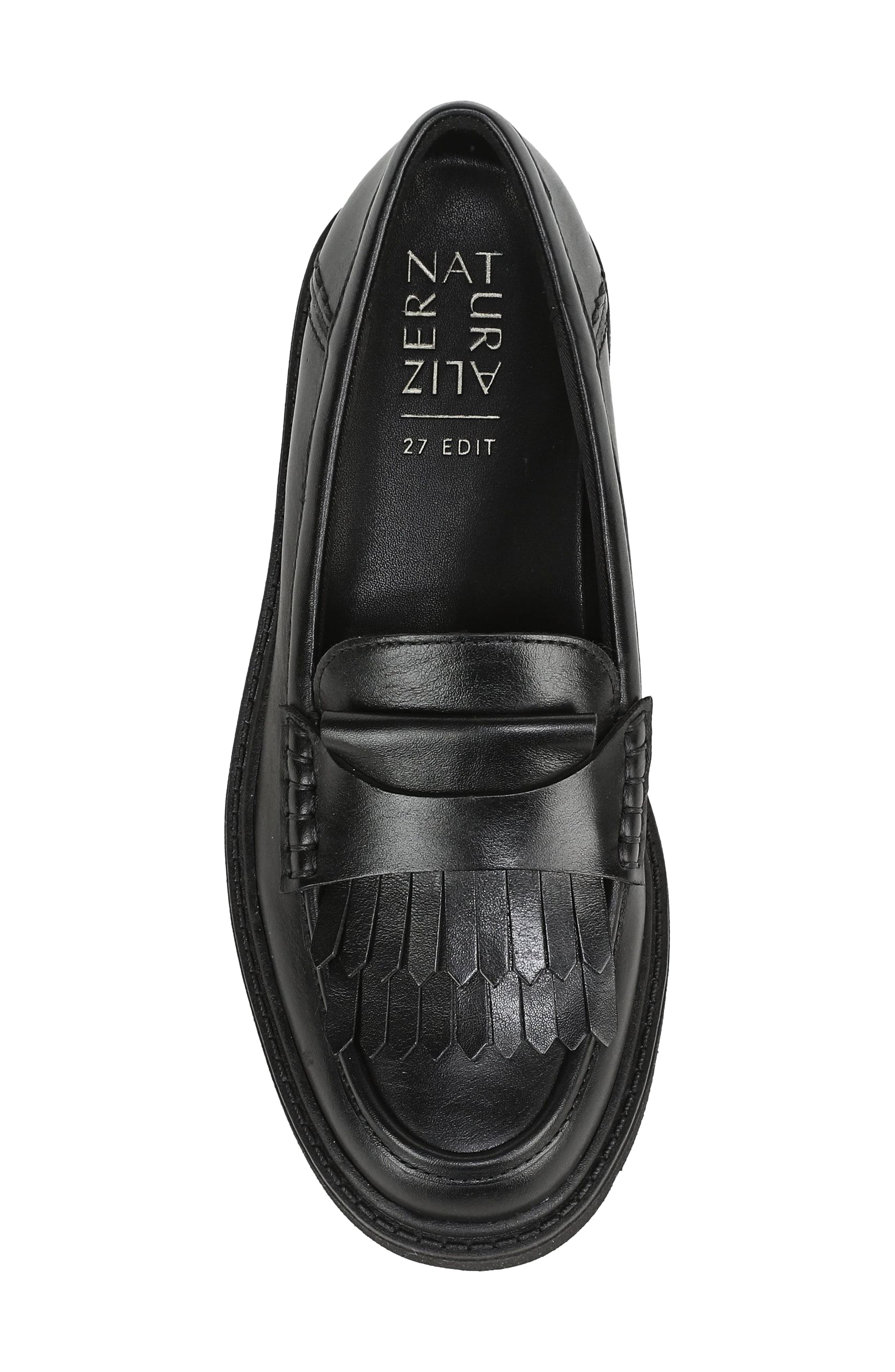 Tate Kiltie Fringe Leather Loafer, Alternate, color, BLACK LEATHER