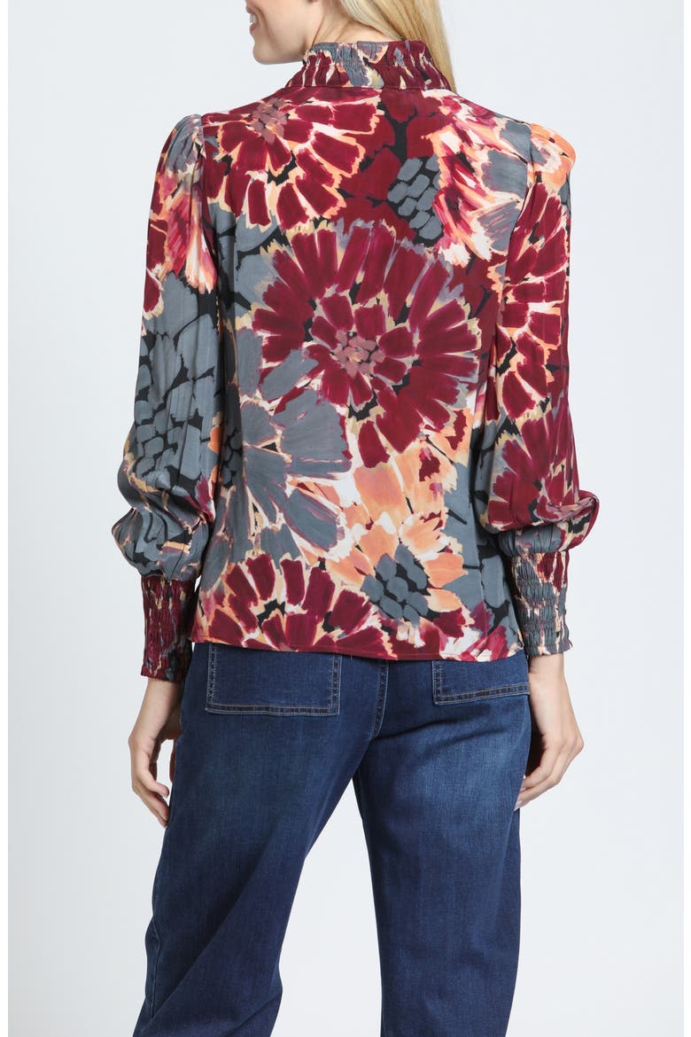 Puffed Sleeve Ruched Shirt, Alternate, color, CRIMSON/SLATE MULTI