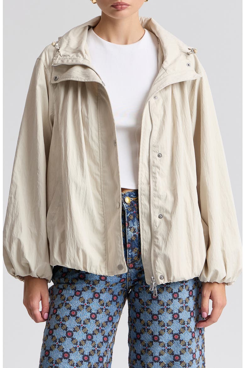 Balloon Hem Hooded Windbreaker Jacket, Main, color, PORCELAIN