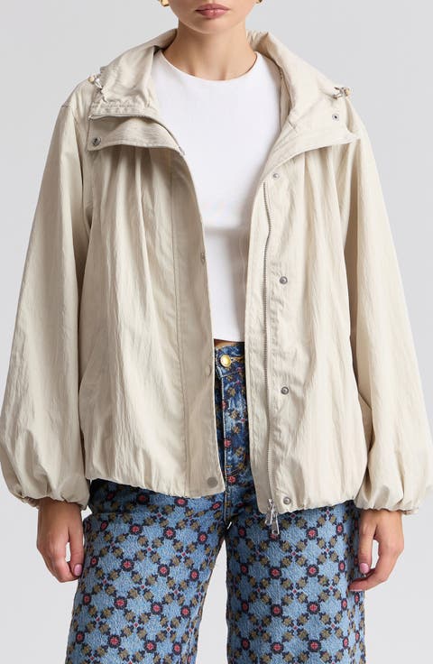 Balloon Hem Hooded Windbreaker Jacket