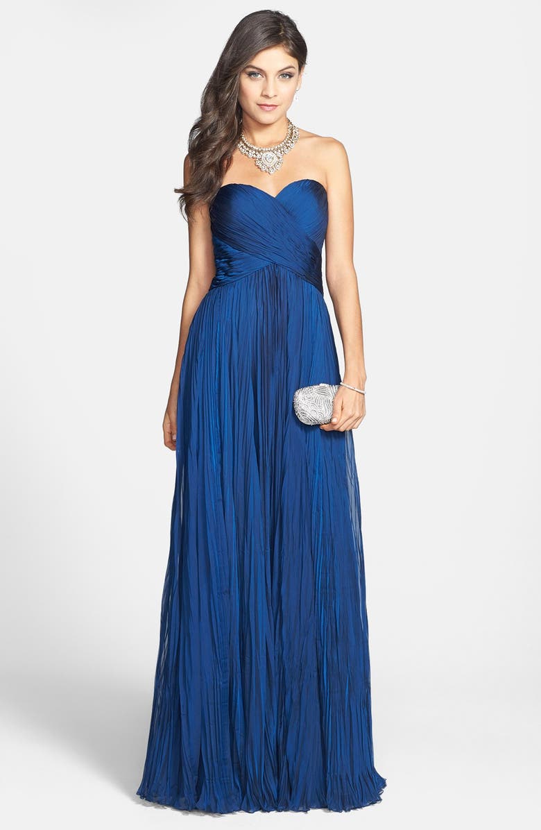 La Femme Strapless Sweetheart Chiffon Gown, Main, color, 