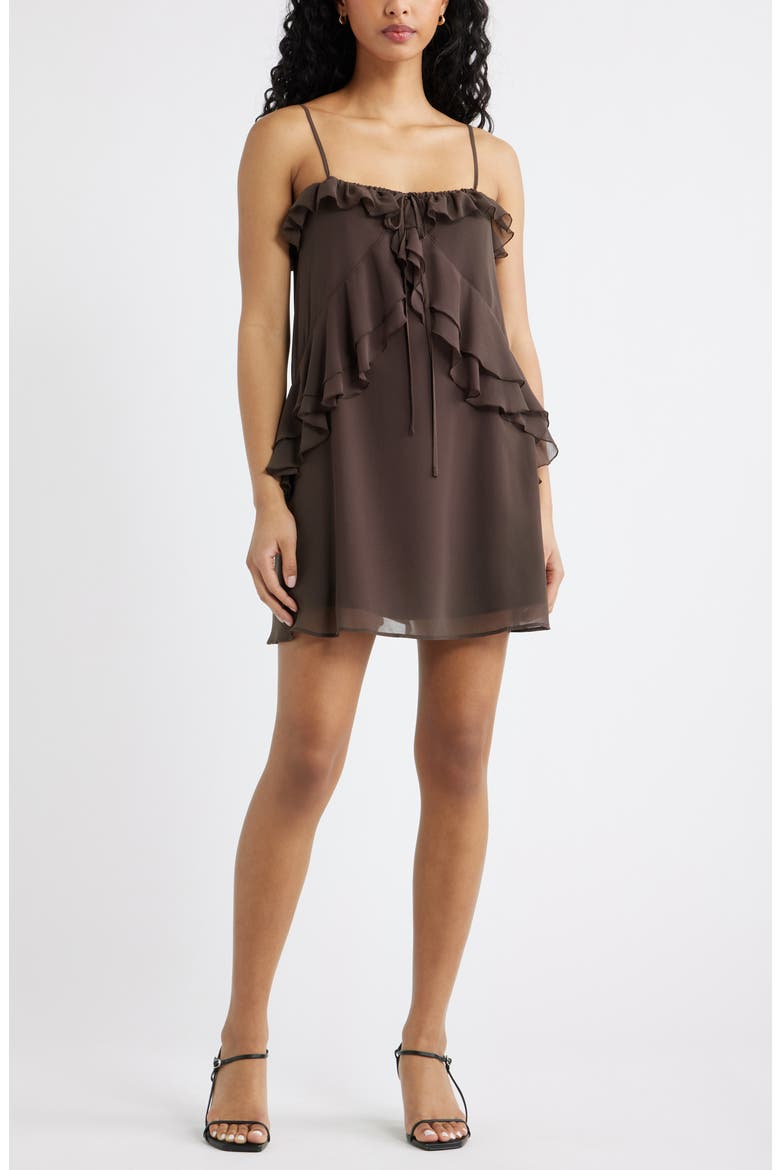 Ruffle Chiffon Minidress, Main, color, BROWN SEAL