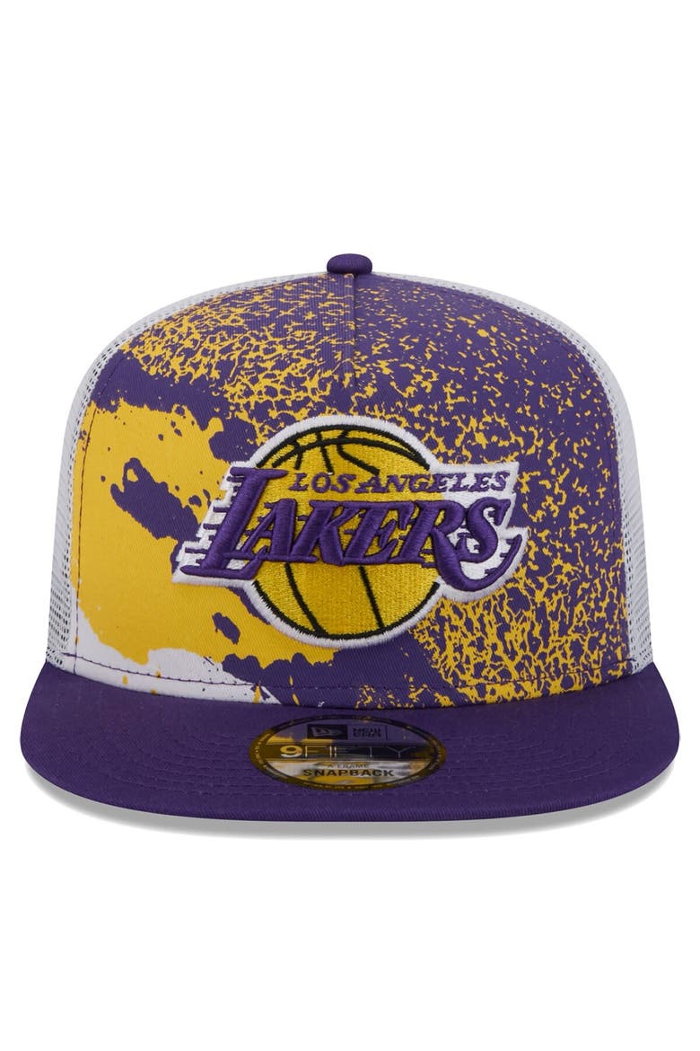 Men's New Era Purple Los Angeles Lakers Court Sport Speckle 9FIFTY Snapback Hat, Alternate, color, Purple