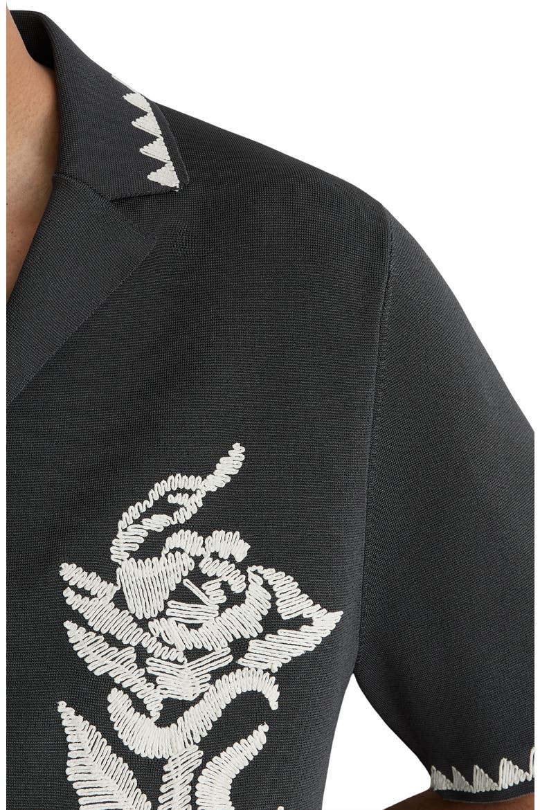 Folia Floral Embroidered Knit Camp Shirt, Alternate, color, ANTHRACITE GREY