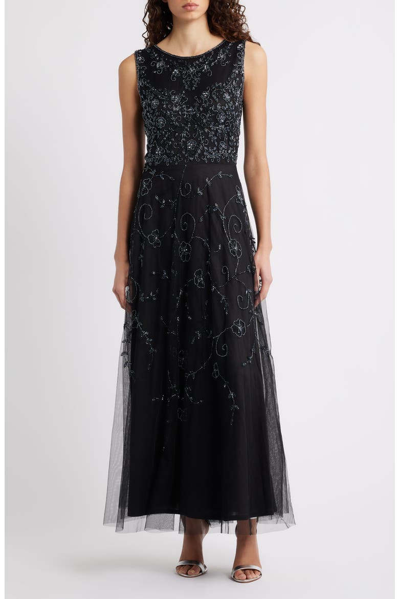 Beaded Mesh Gown with Jacket, Alternate, color, BLACK/ GUNMETAL 068