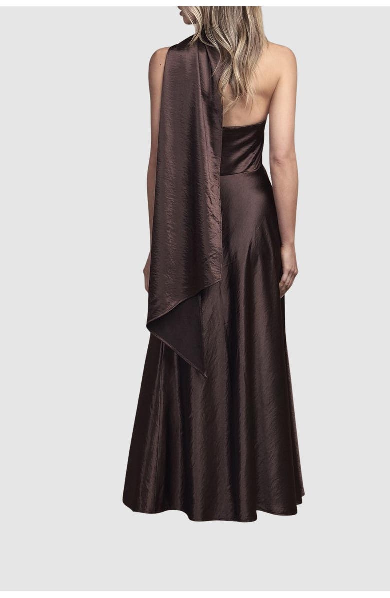 Coast Satin Scarf Detail Maxi Bridesmaid Dress, Alternate, color, Chocolate