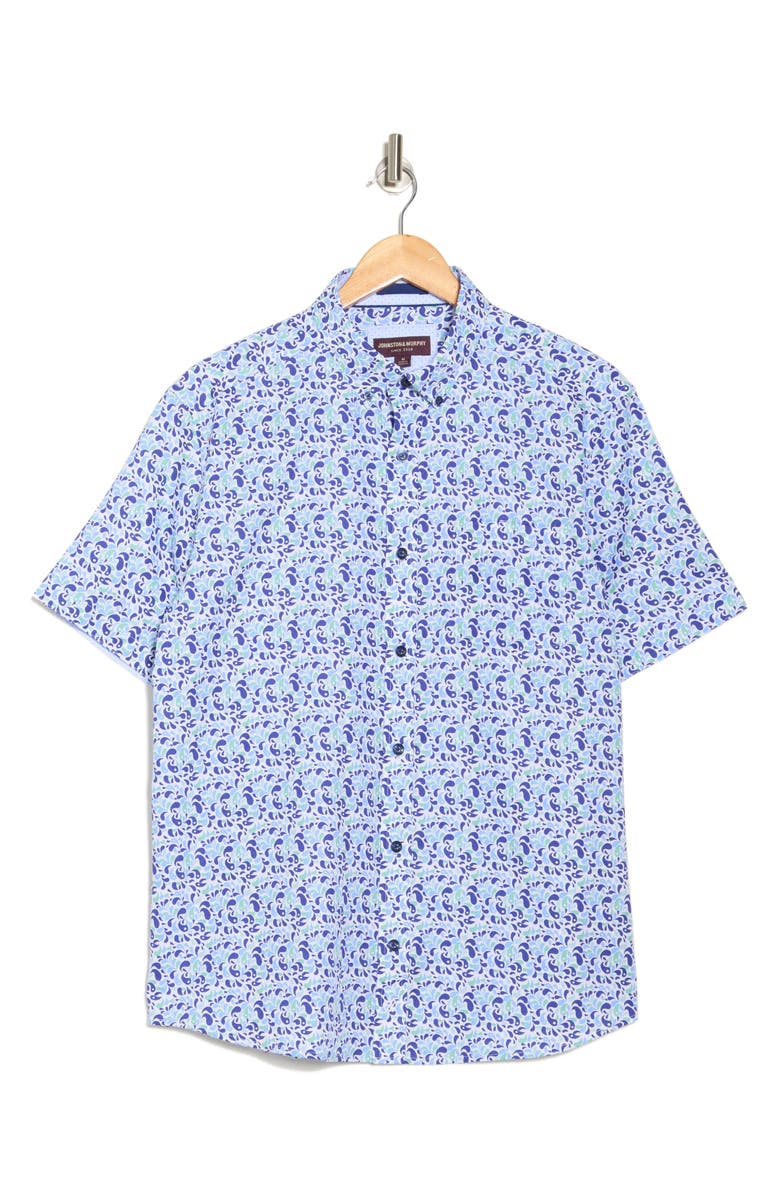 Johnston & Murphy Textured Short Sleeve Cotton Button-Down Shirt, Alternate, color,