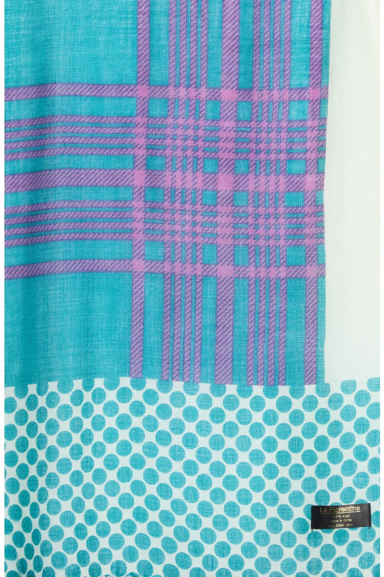 Plaid & Polka Dot Wool Shawl, Main, color, BLUE/ PLUM