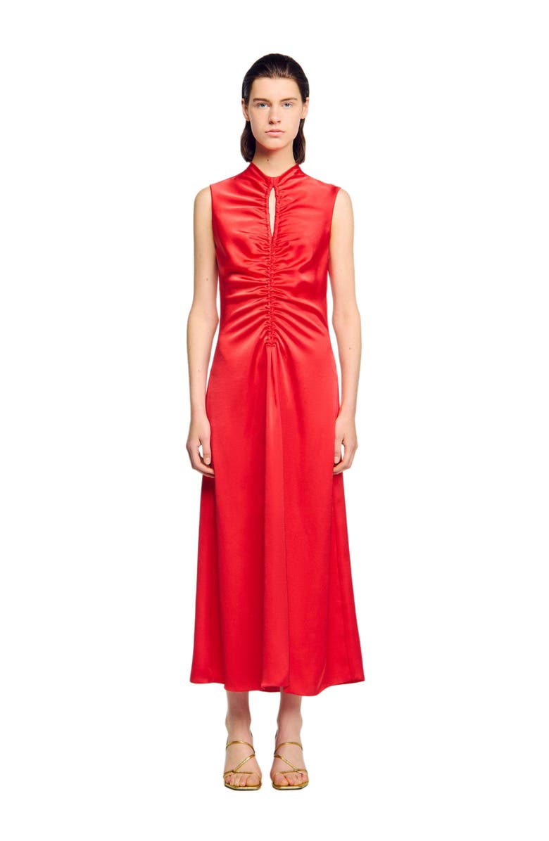SANDRO Draped satin-effect dress, Main, color, Red