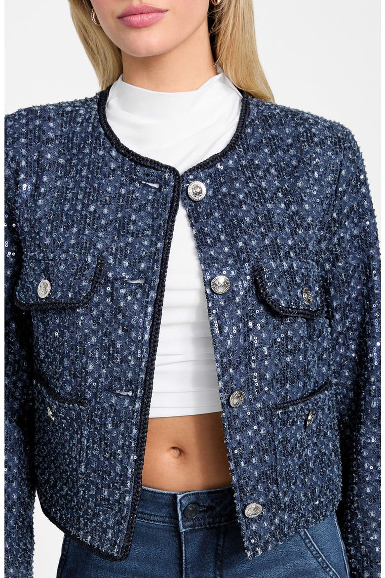 Elisa Sequin Crop Jacket, Alternate, color, BLUE