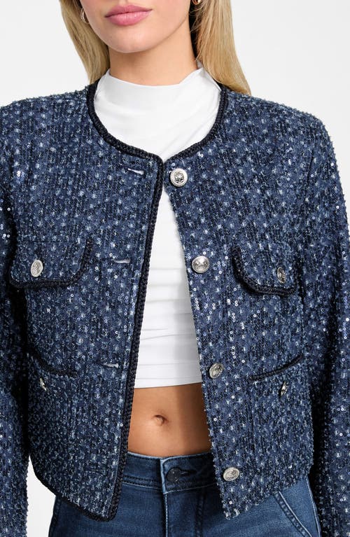 Guess Elisa Sequin Crop Jacket In Blue