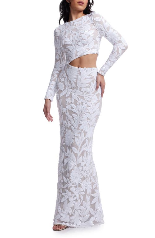DRESS THE POPULATION DRESS THE POPULATION CANDACE FLORAL SEQUIN CUTOUT LONG SLEEVE MERMAID GOWN