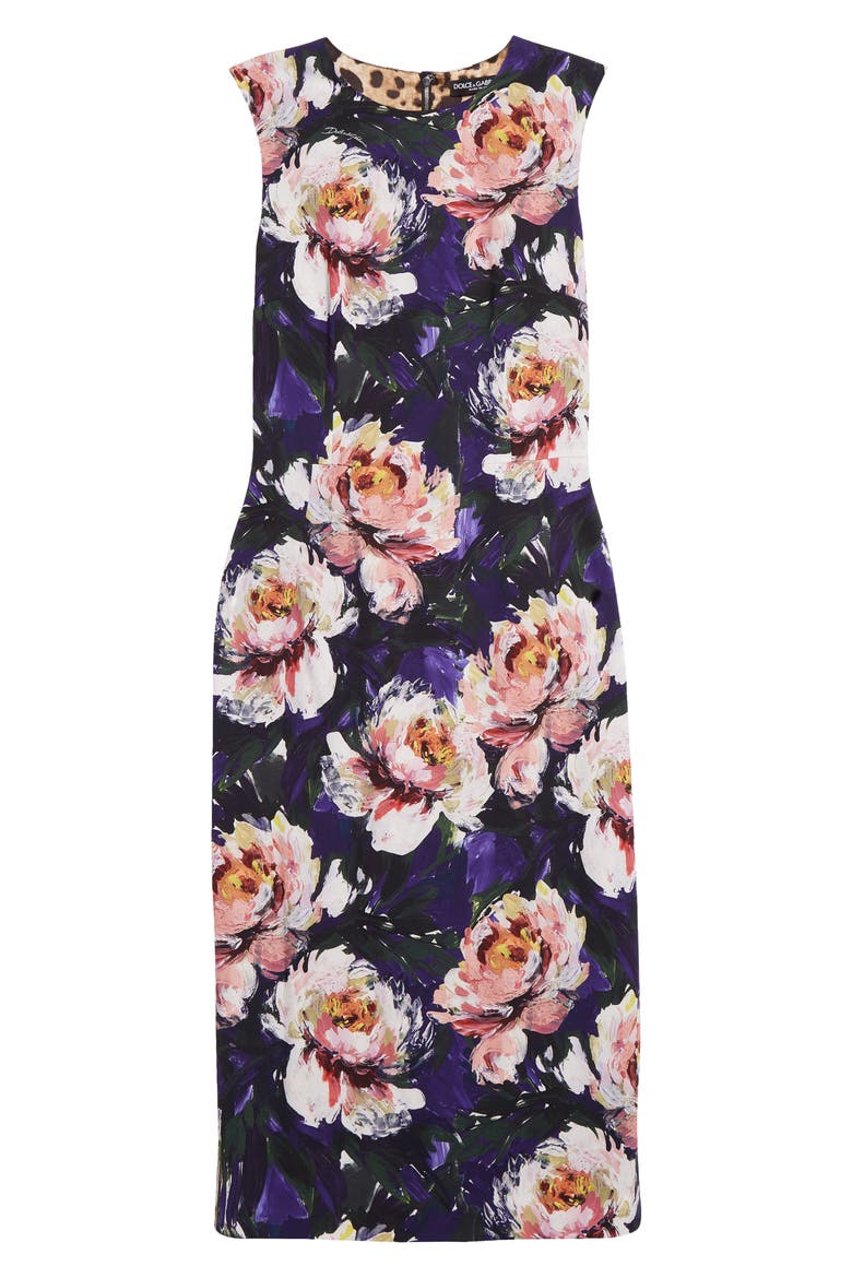 Peony Print Stretch Cady Sheath Dress, Alternate, color, HP4YCPEONIE PITT.F.VIOLA