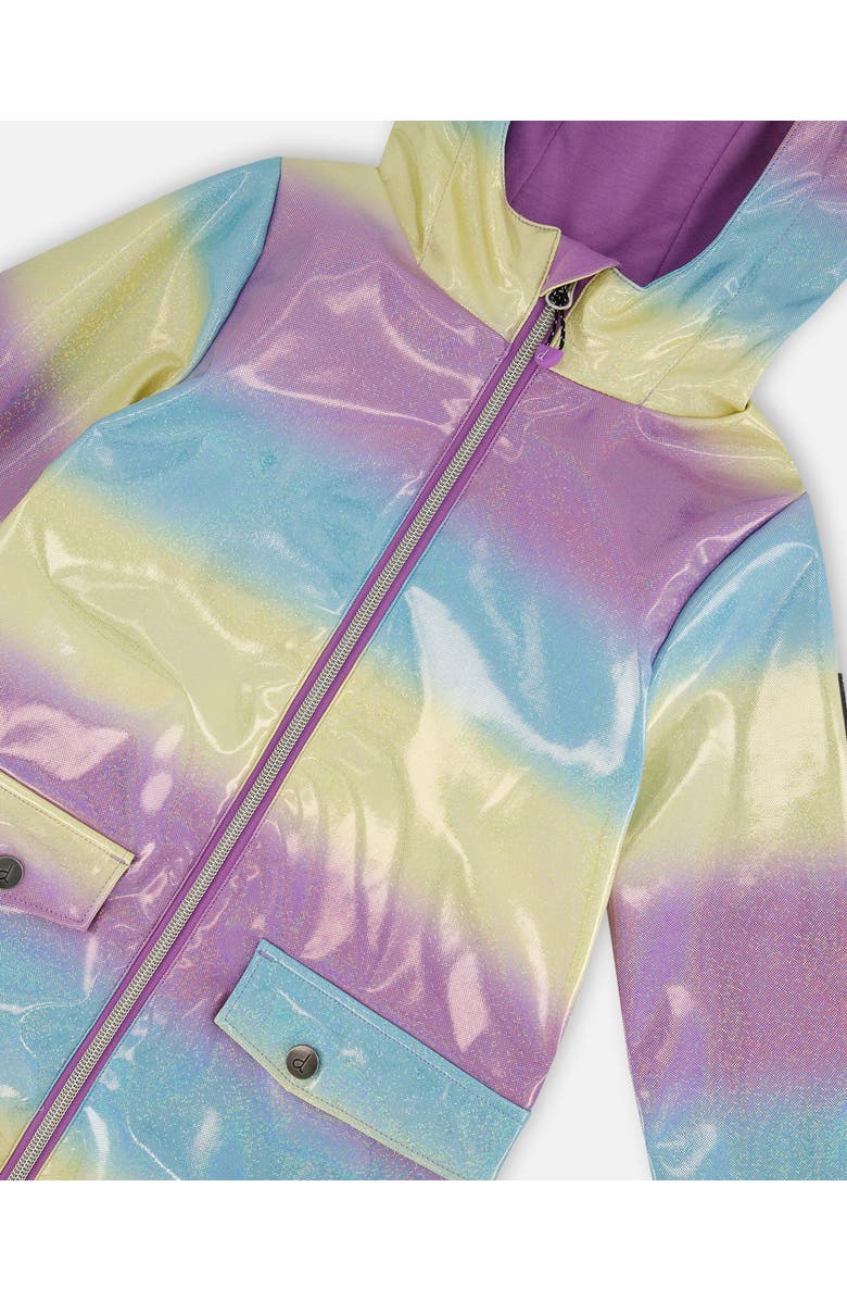 Deux par Deux Girl's Printed Rain Coat With Hat Mauve Blue And Yellow Glitter Gradient, Alternate, color, 