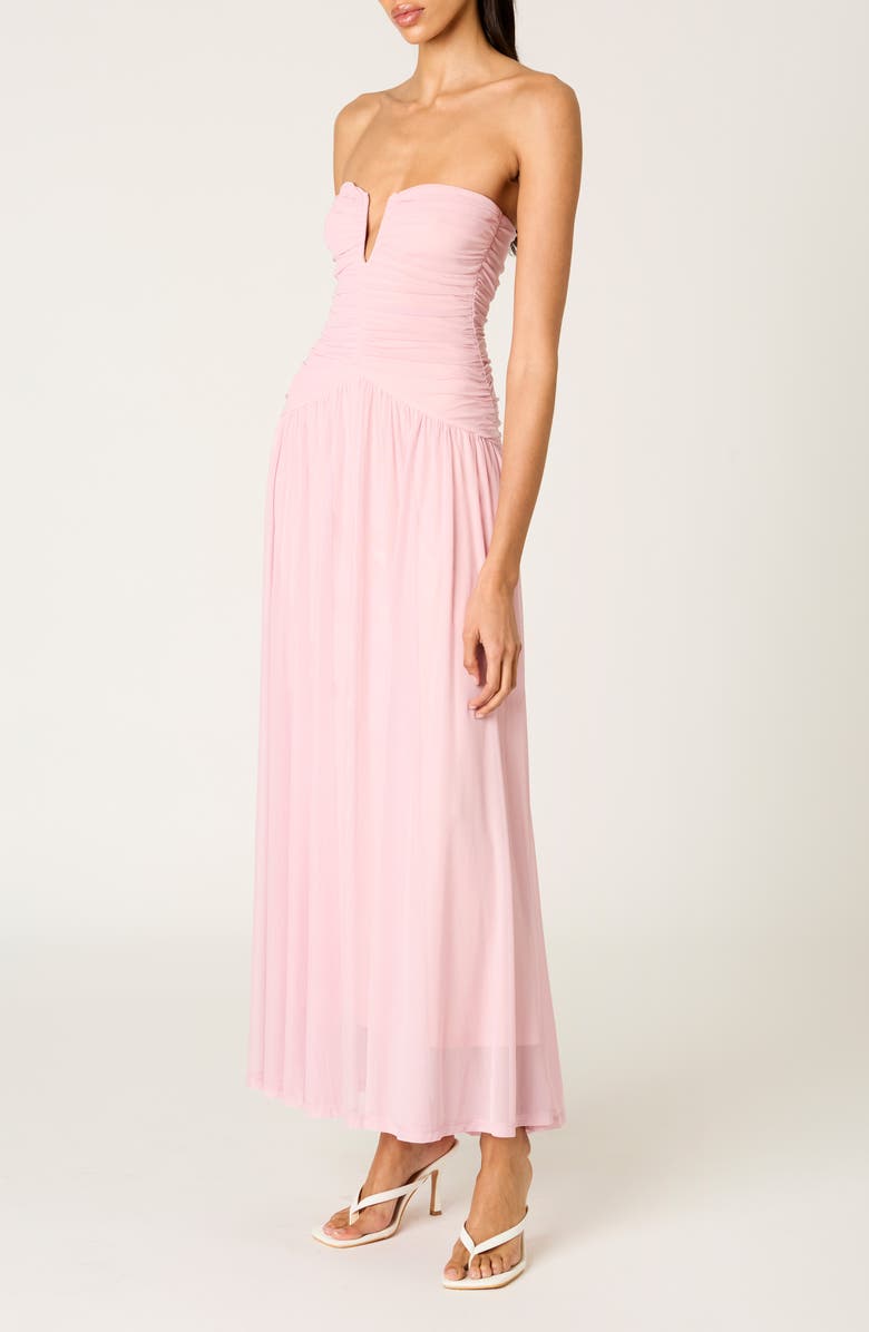 Nia Beverly Ruched Strapless Chiffon Maxi Dress, Alternate, color, Cameo Pink
