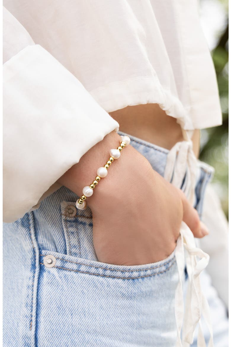 Mellie Cultured Pearl & Bead Stretch Bracelet, Alternate, color, GOLD