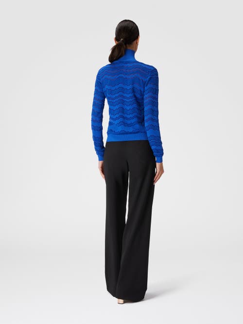 Shop Missoni Viscose And Wool Turtleneck With Tone-on-tone Zigzag In Blue